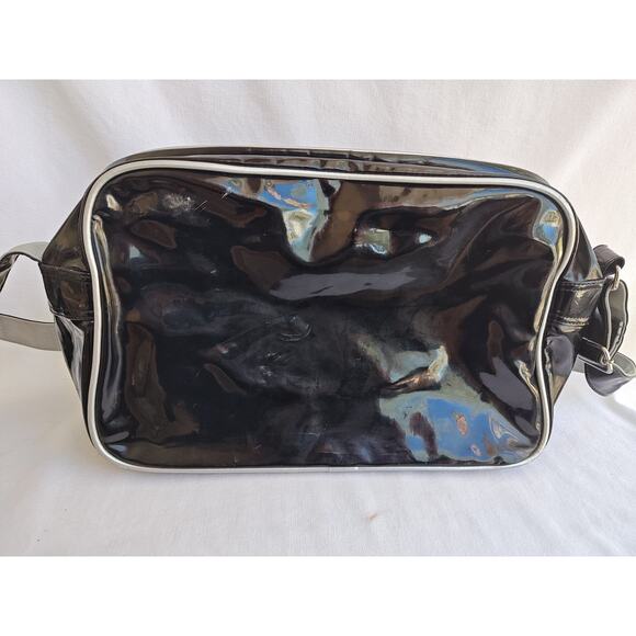 Vintage Nike Patent Leather Look Black Silver Messenger Gym Soccer‎ Shoulder Bag - Picture 8 of 16